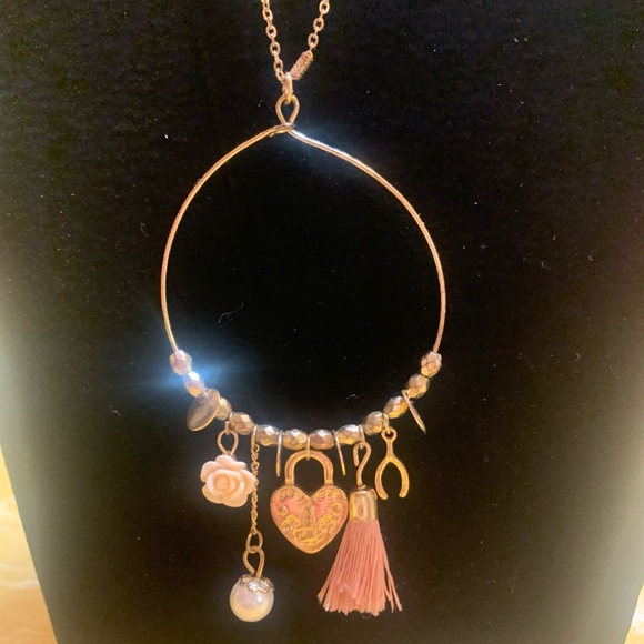 Jewelry - Elegant Gold and Pink Charm Necklace